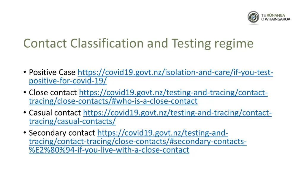 contact classification and testing regime