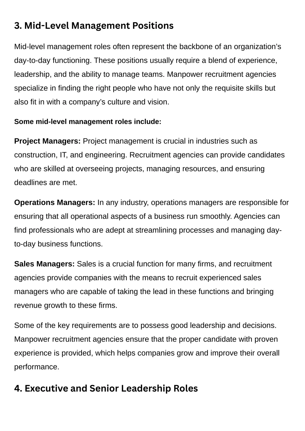 3 mid level management positions