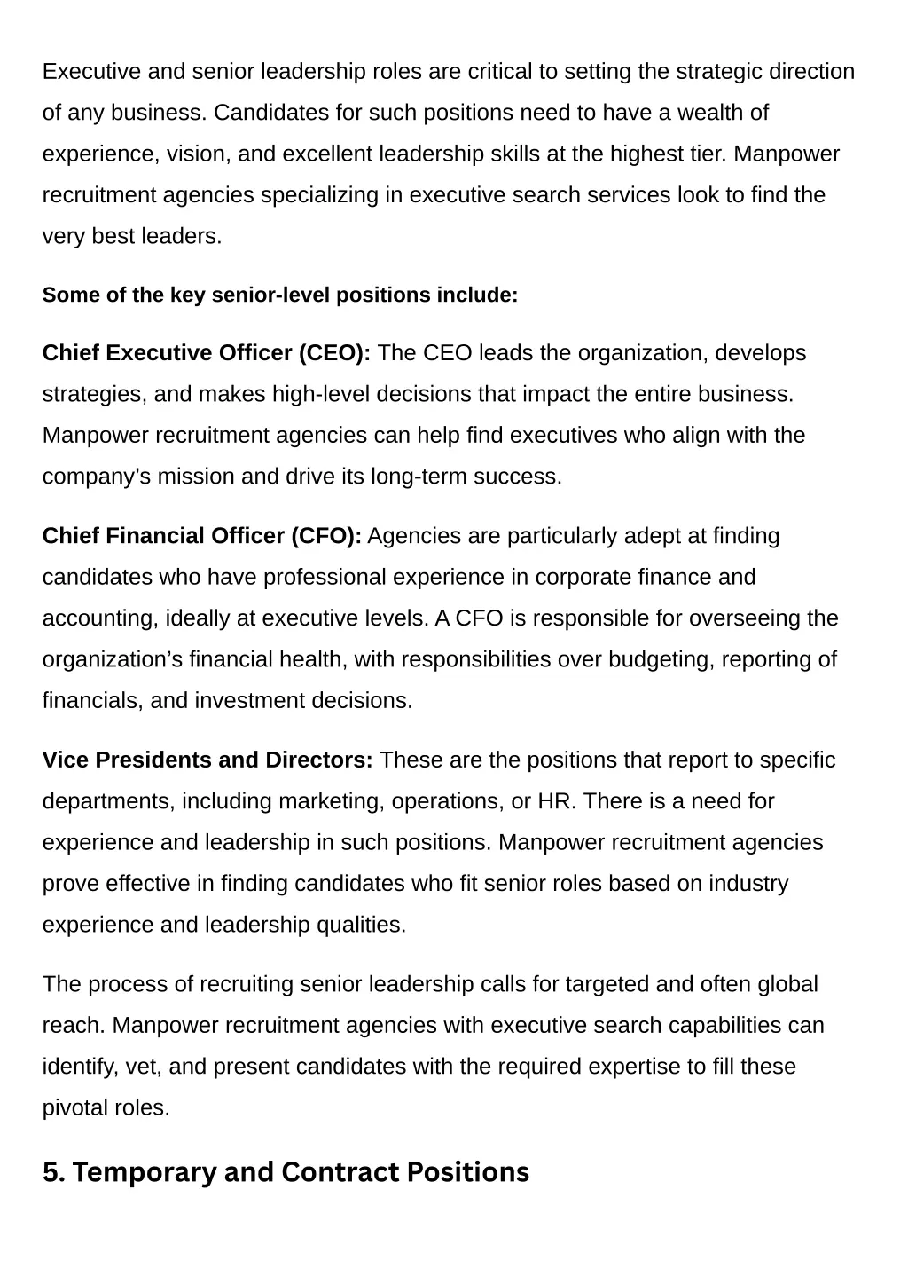 executive and senior leadership roles