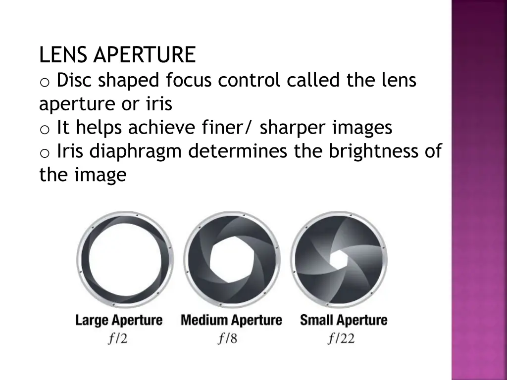 lens aperture o disc shaped focus control called