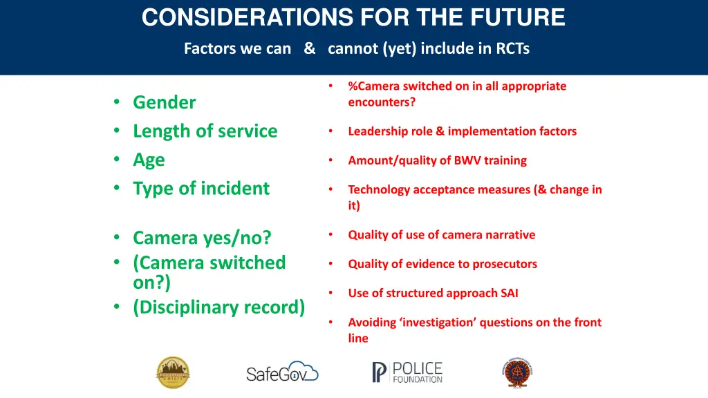 considerations for the future factors