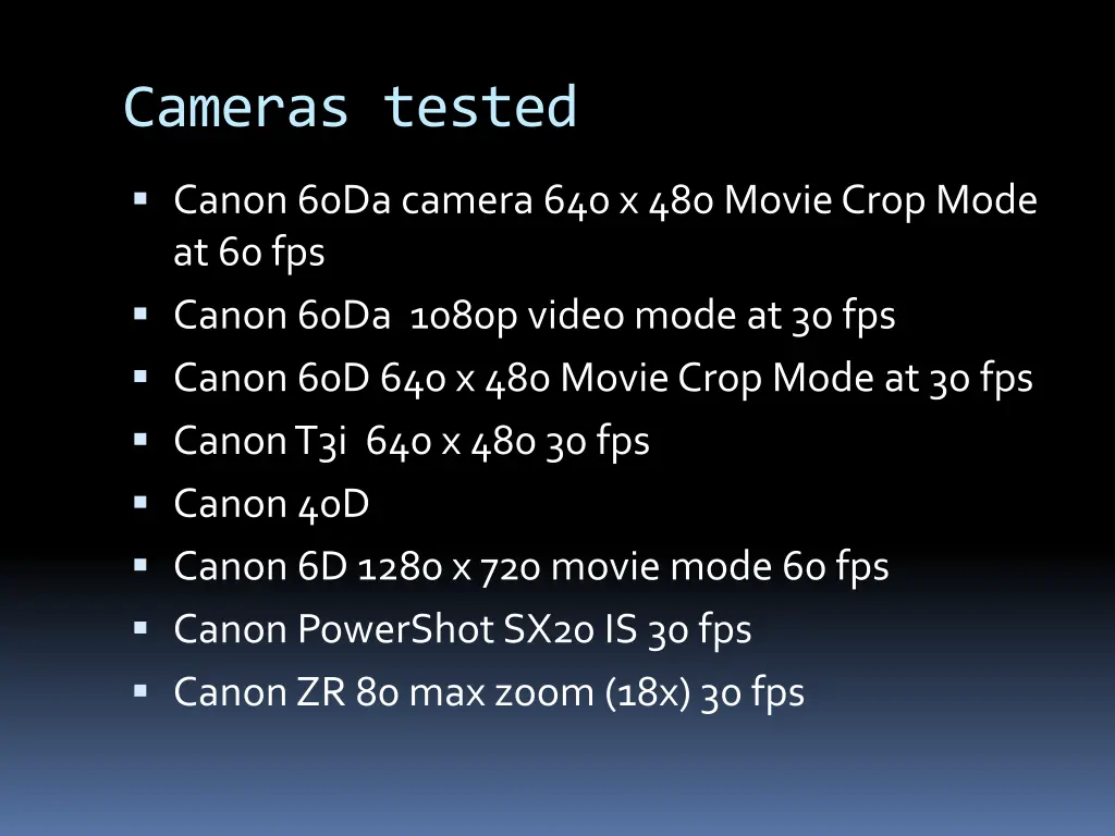 cameras tested