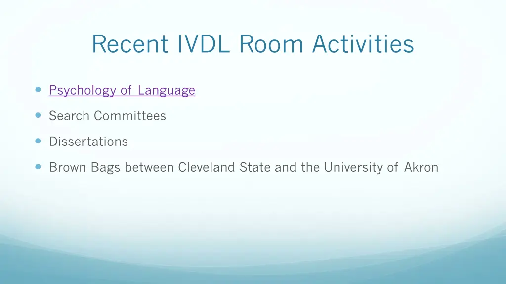 recent ivdl room activities