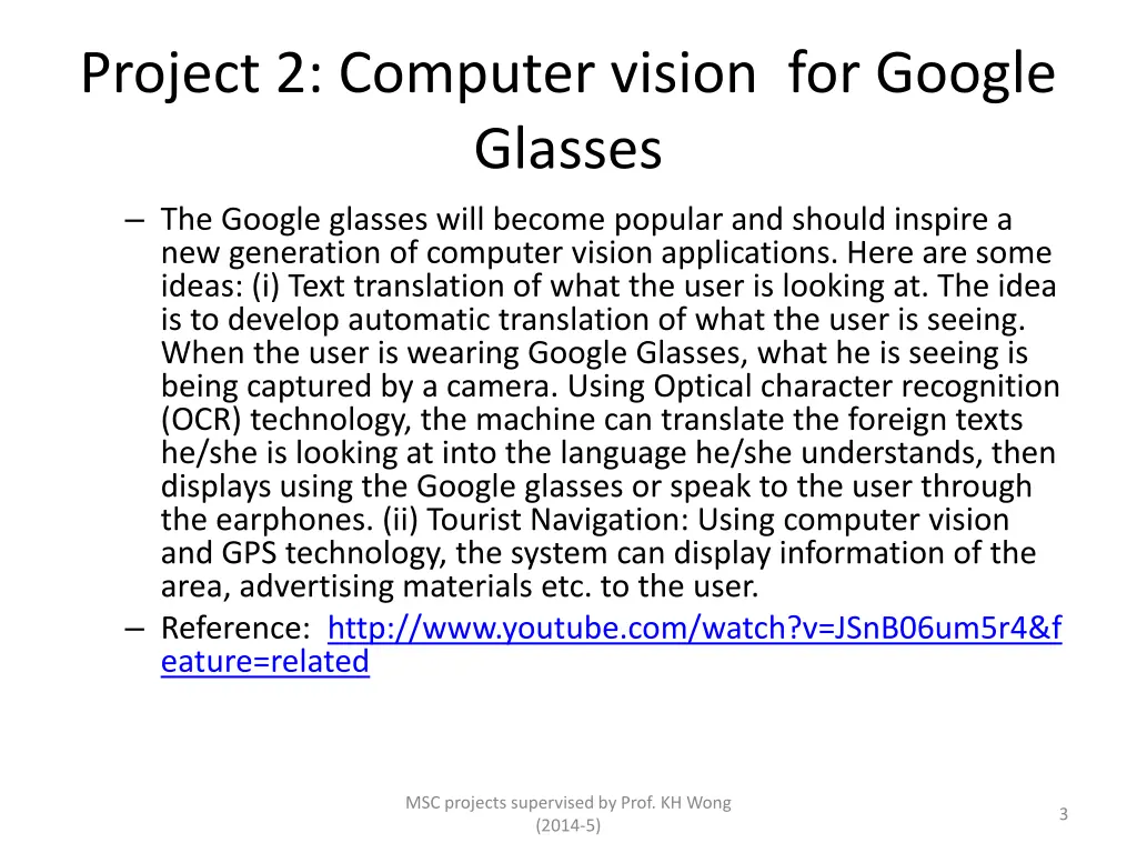 project 2 computer vision for google glasses