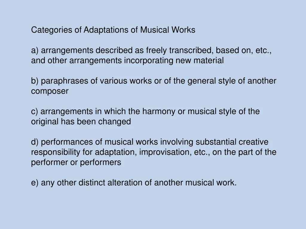 categories of adaptations of musical works