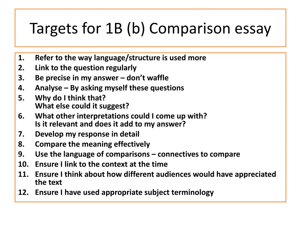 targets for 1b b comparison essay