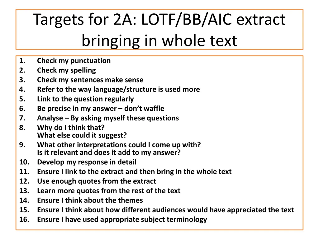 targets for 2a lotf bb aic extract bringing