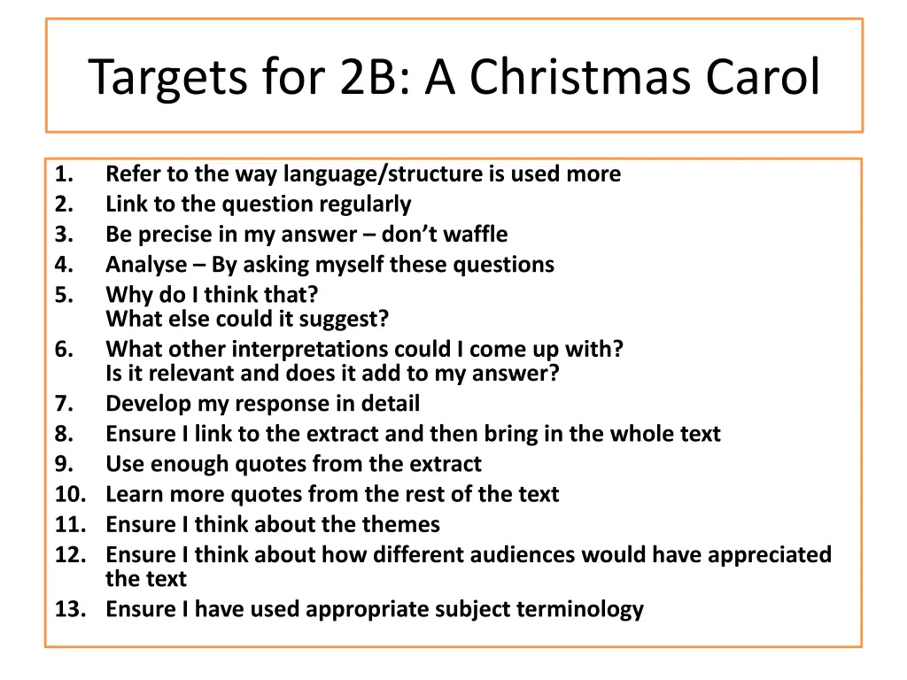 targets for 2b a christmas carol