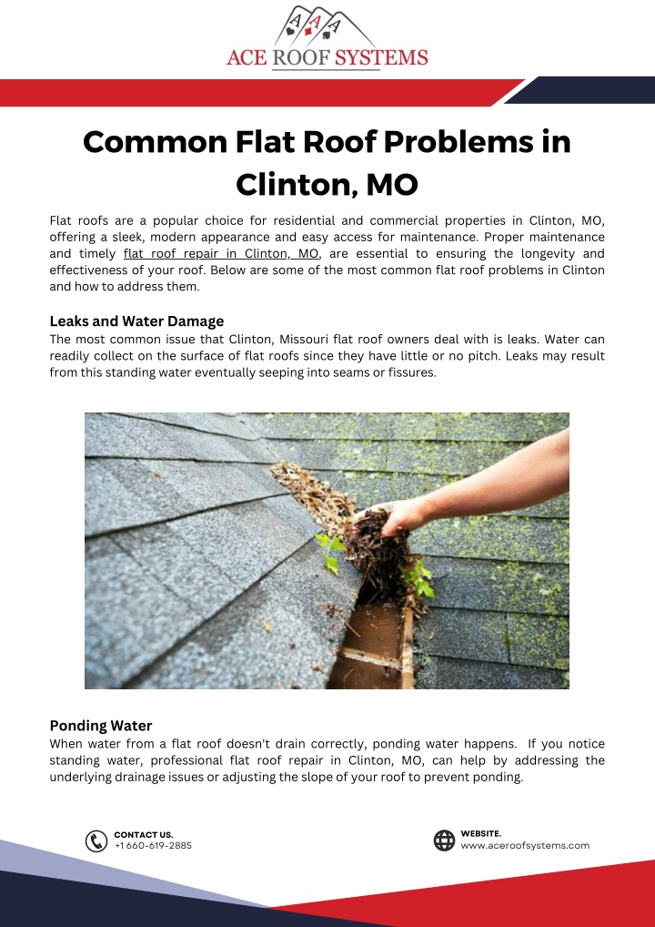 common flat roof problems in clinton mo