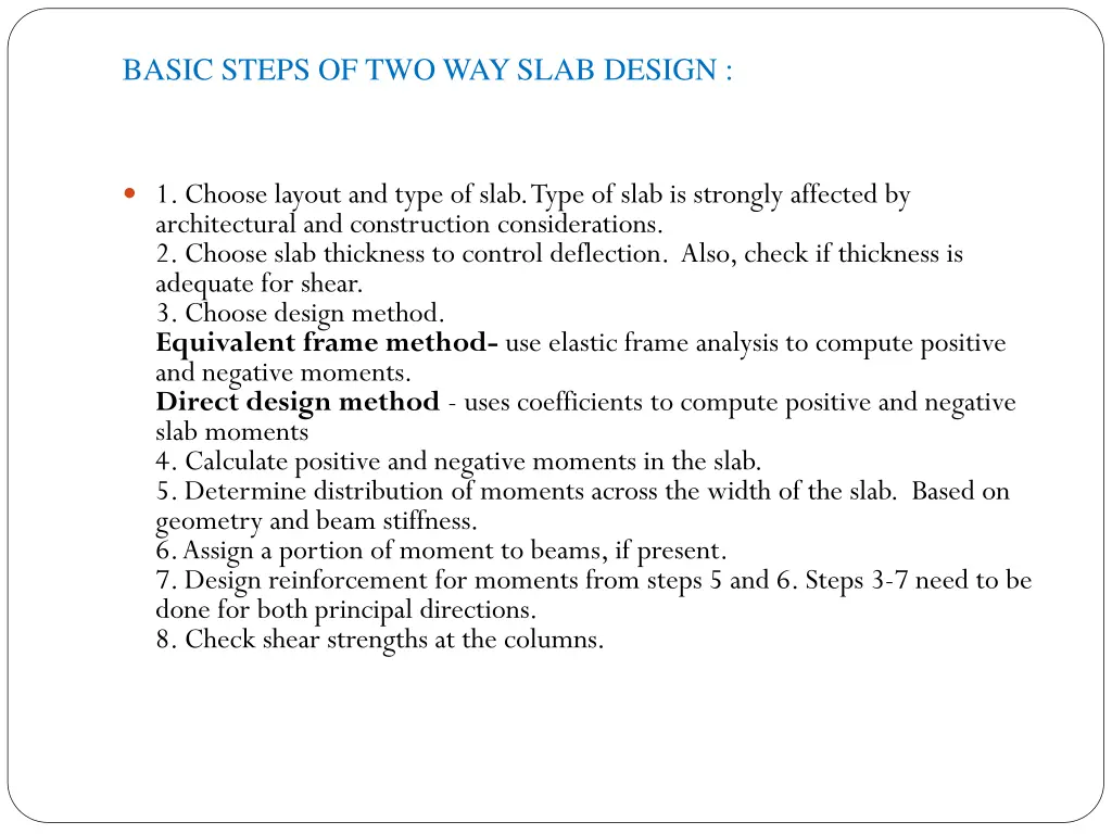 basic steps of two way slab design