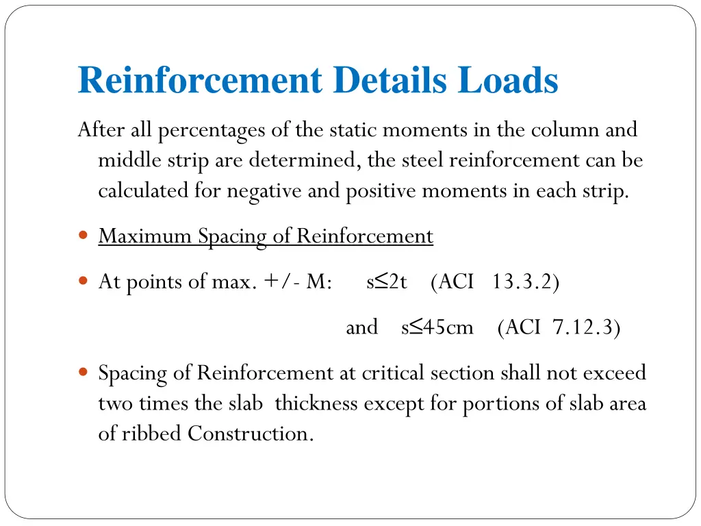 reinforcement details loads