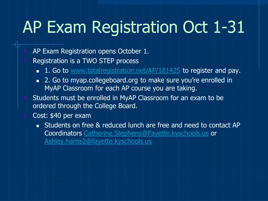 ap exam registration oct 1 31