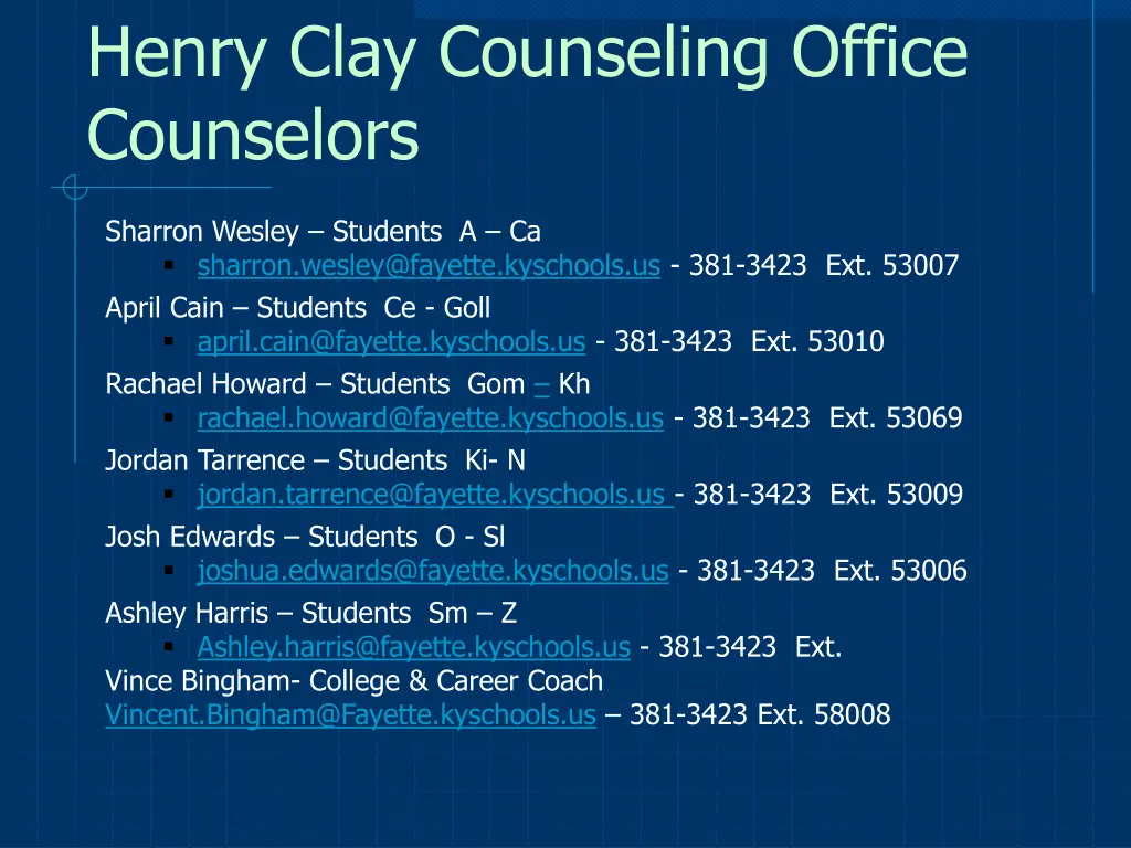 henry clay counseling office counselors