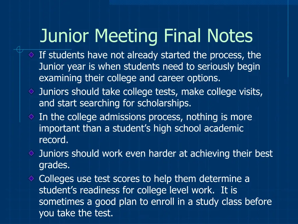 junior meeting final notes if students have