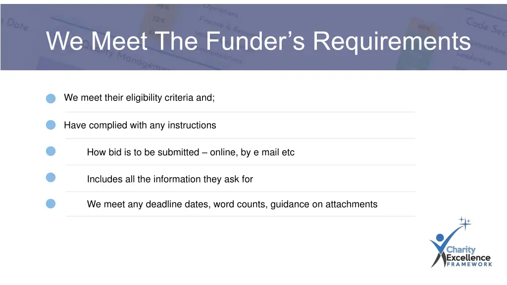 we meet the funder s requirements