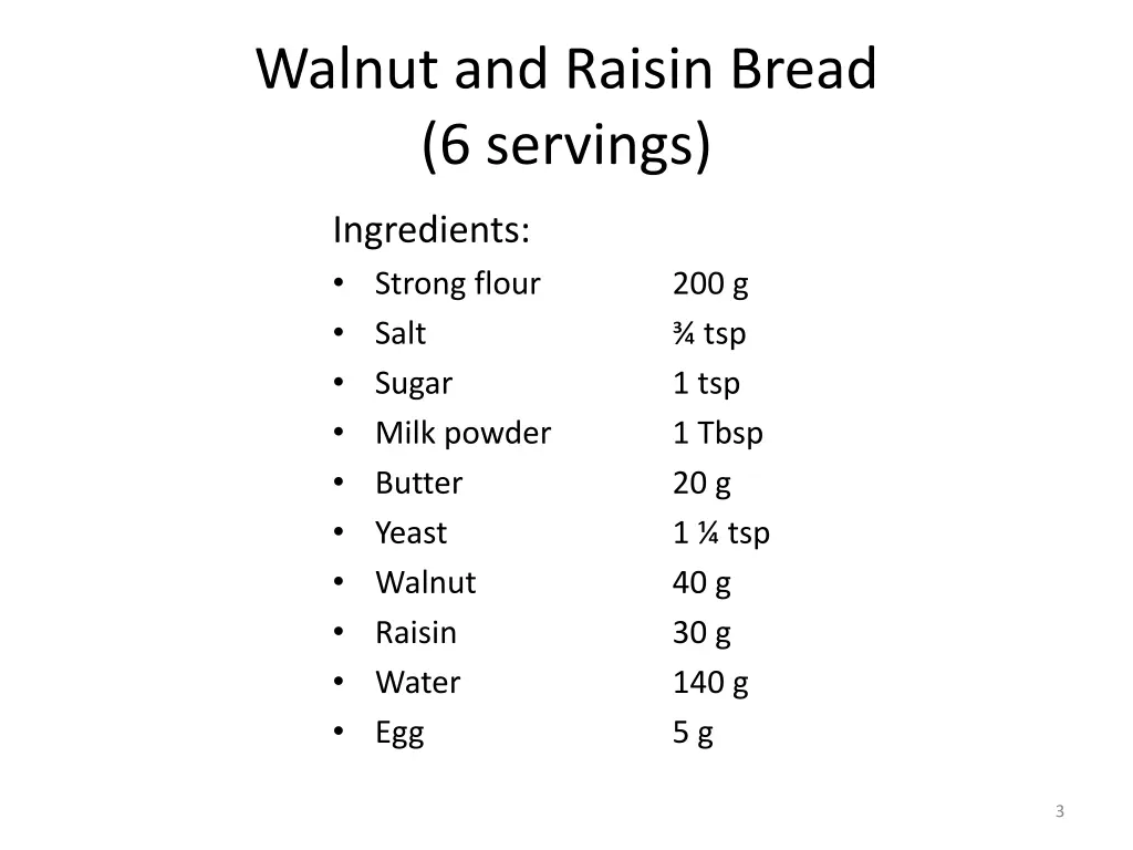 walnut and raisin bread 6 servings