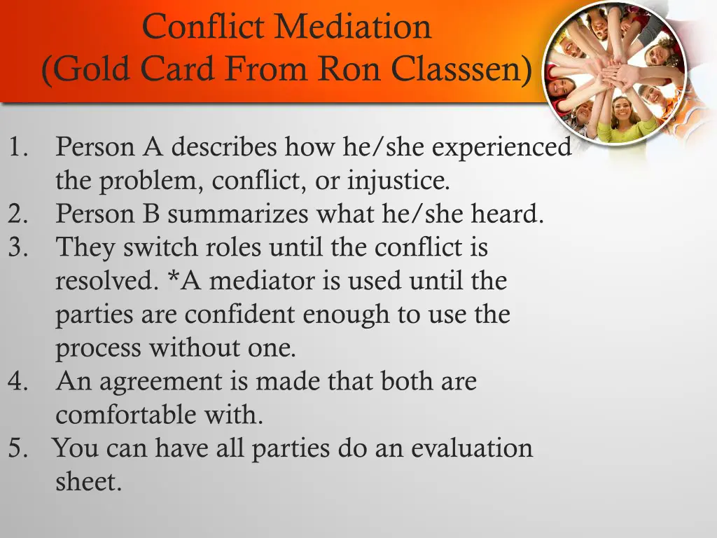 conflict mediation gold card from ron classsen