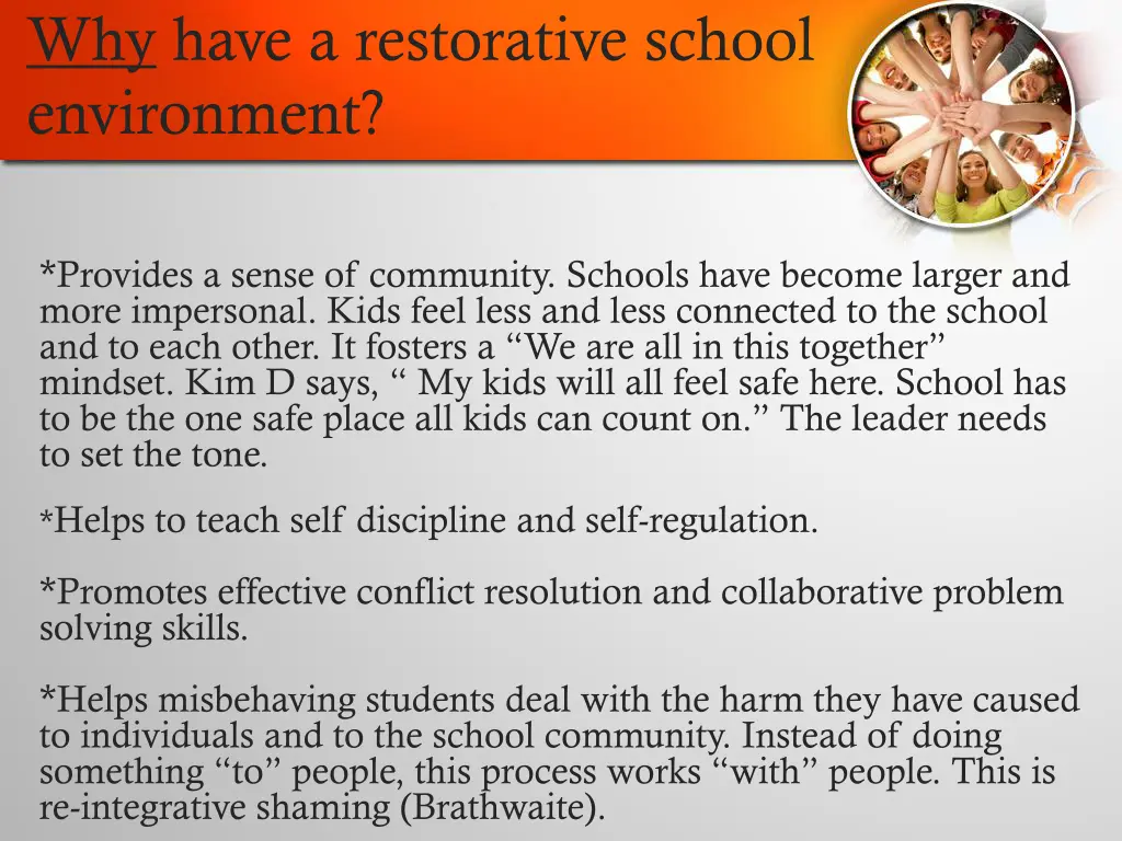 why have a restorative school environment