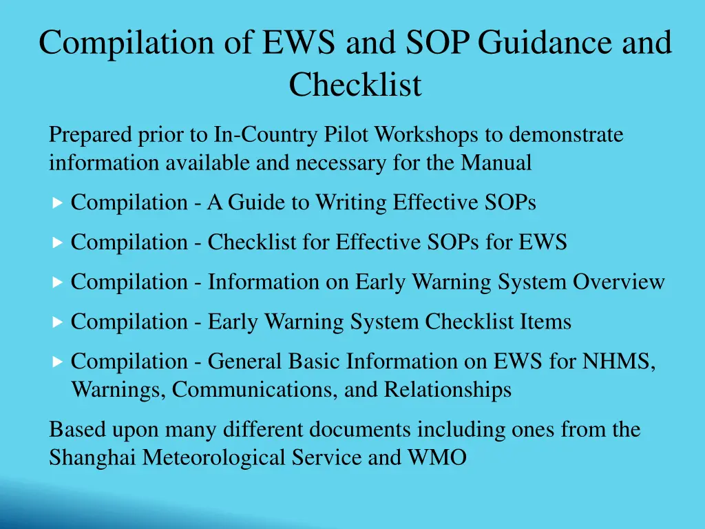 compilation of ews and sop guidance and checklist