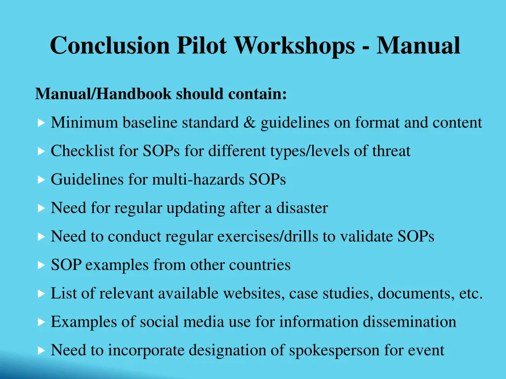 conclusion pilot workshops manual