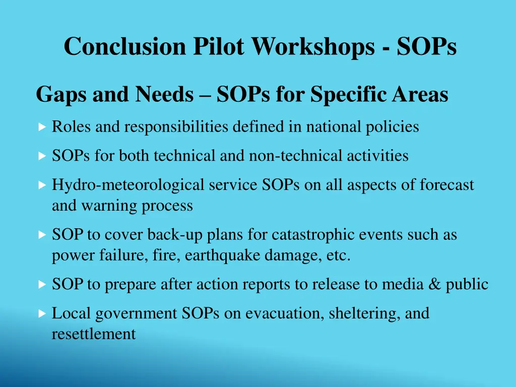 conclusion pilot workshops sops 1