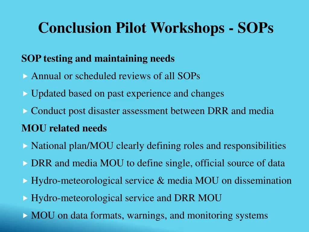 conclusion pilot workshops sops 3