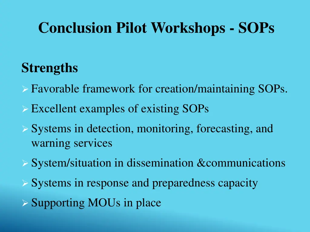 conclusion pilot workshops sops