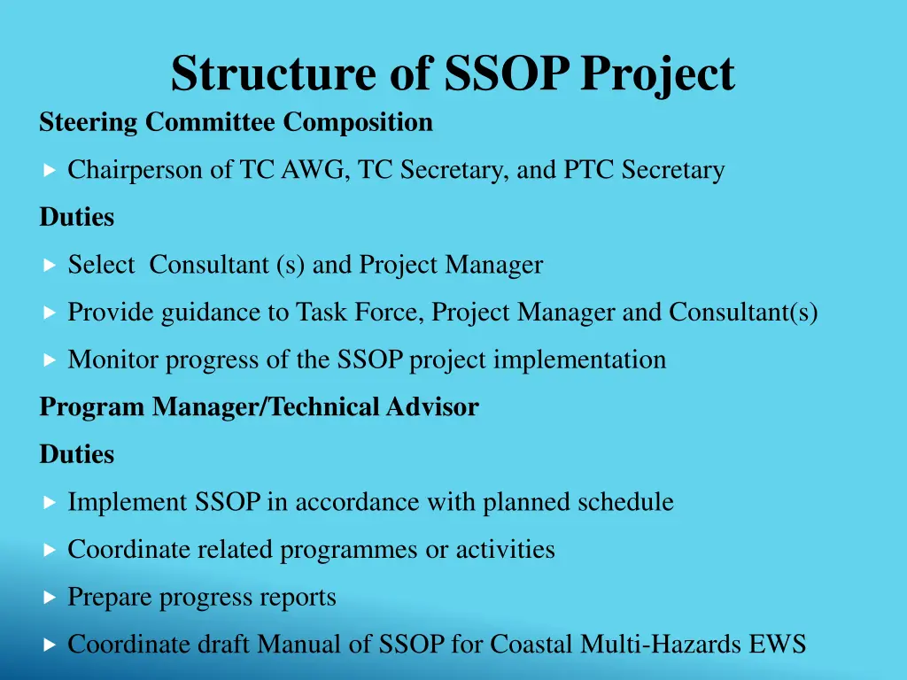 structure of ssop project steering committee