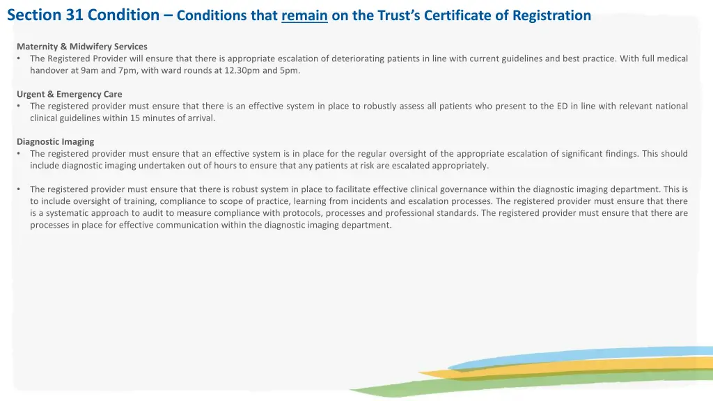 section 31 condition conditions that remain