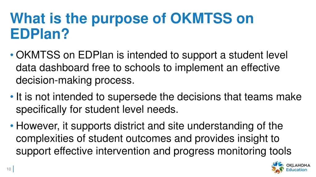 what is the purpose of okmtss on edplan