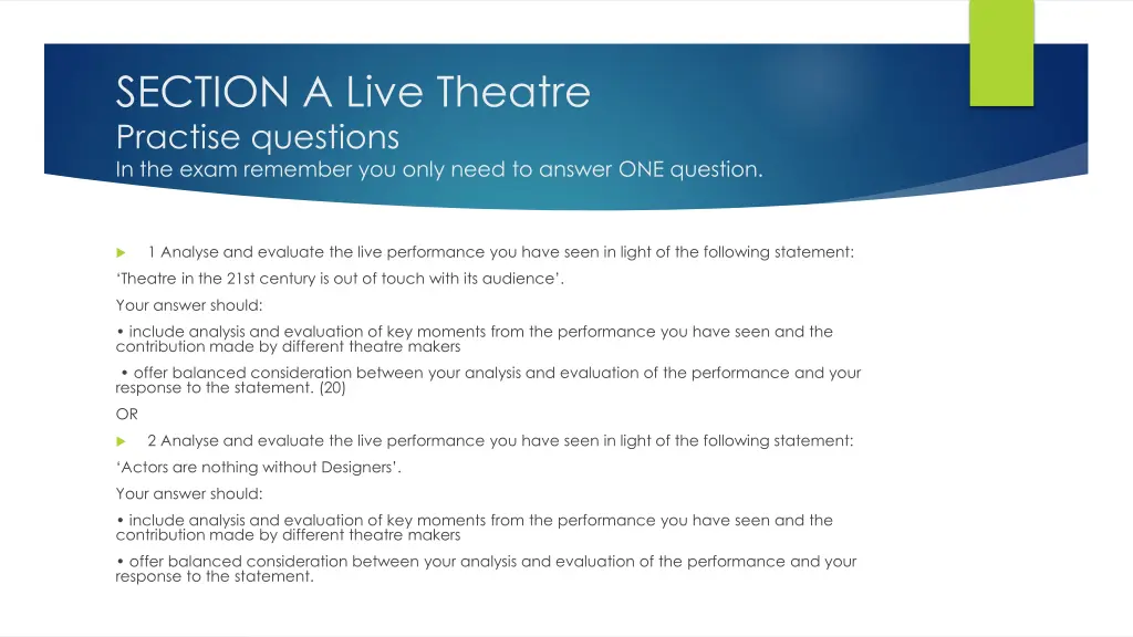 section a live theatre practise questions 1