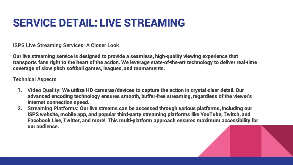 service detail live streaming