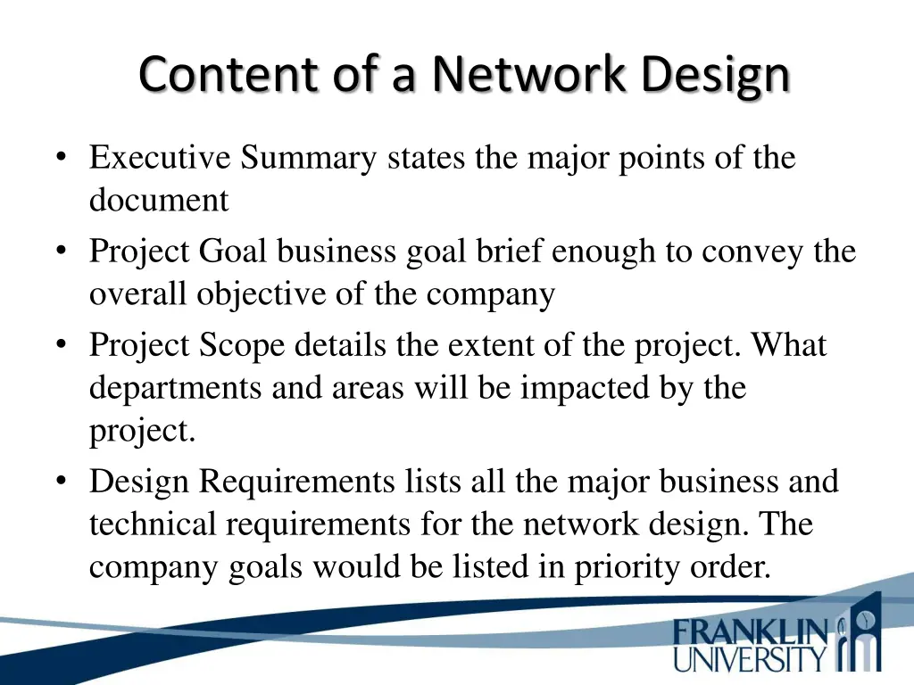 content of a network design