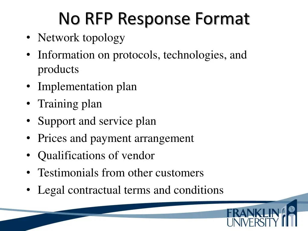 no rfp response format network topology