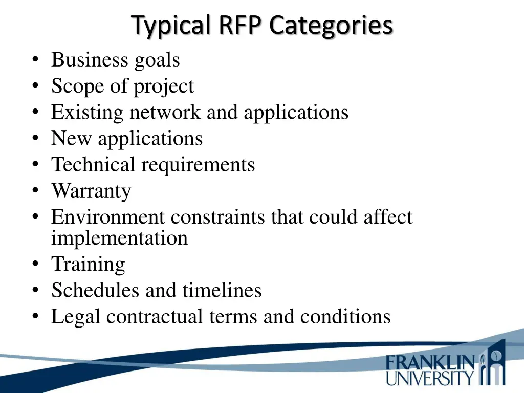 typical rfp categories business goals scope