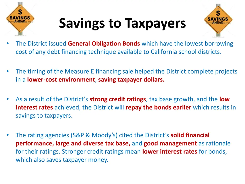 savings to taxpayers