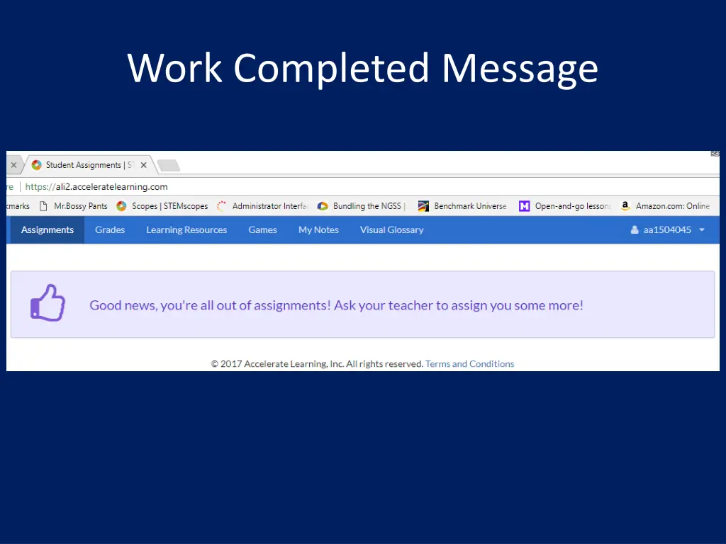 work completed message