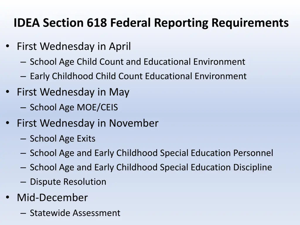 idea section 618 federal reporting requirements 1