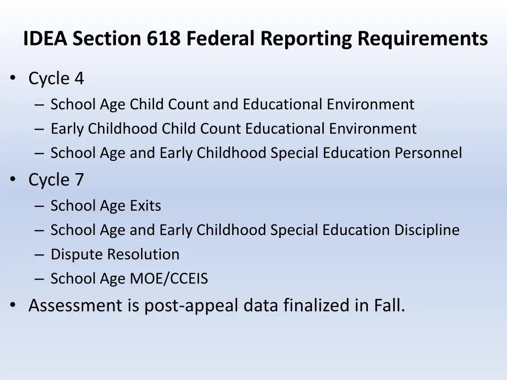 idea section 618 federal reporting requirements 2