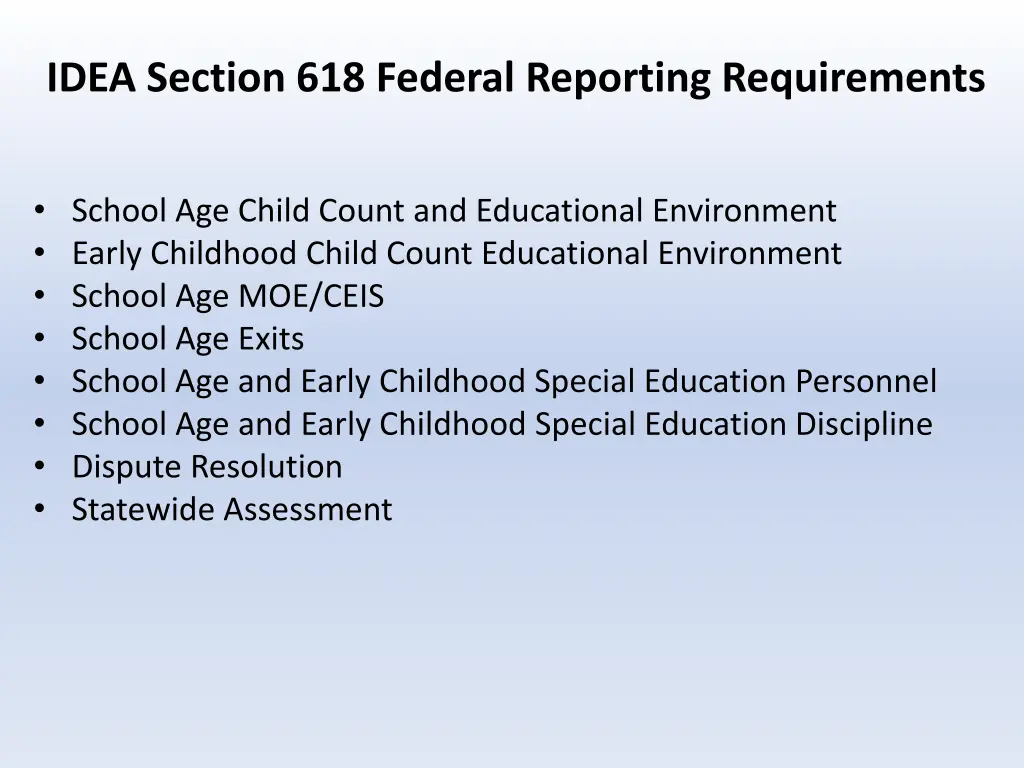 idea section 618 federal reporting requirements