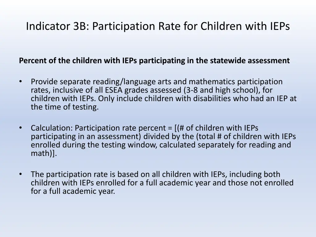 indicator 3b participation rate for children with