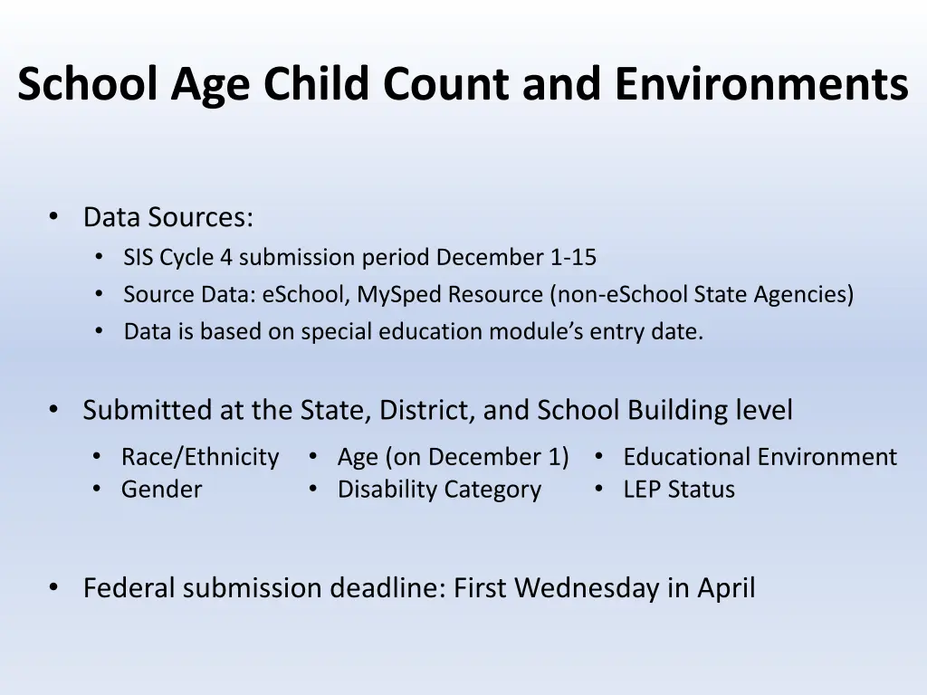 school age child count and environments