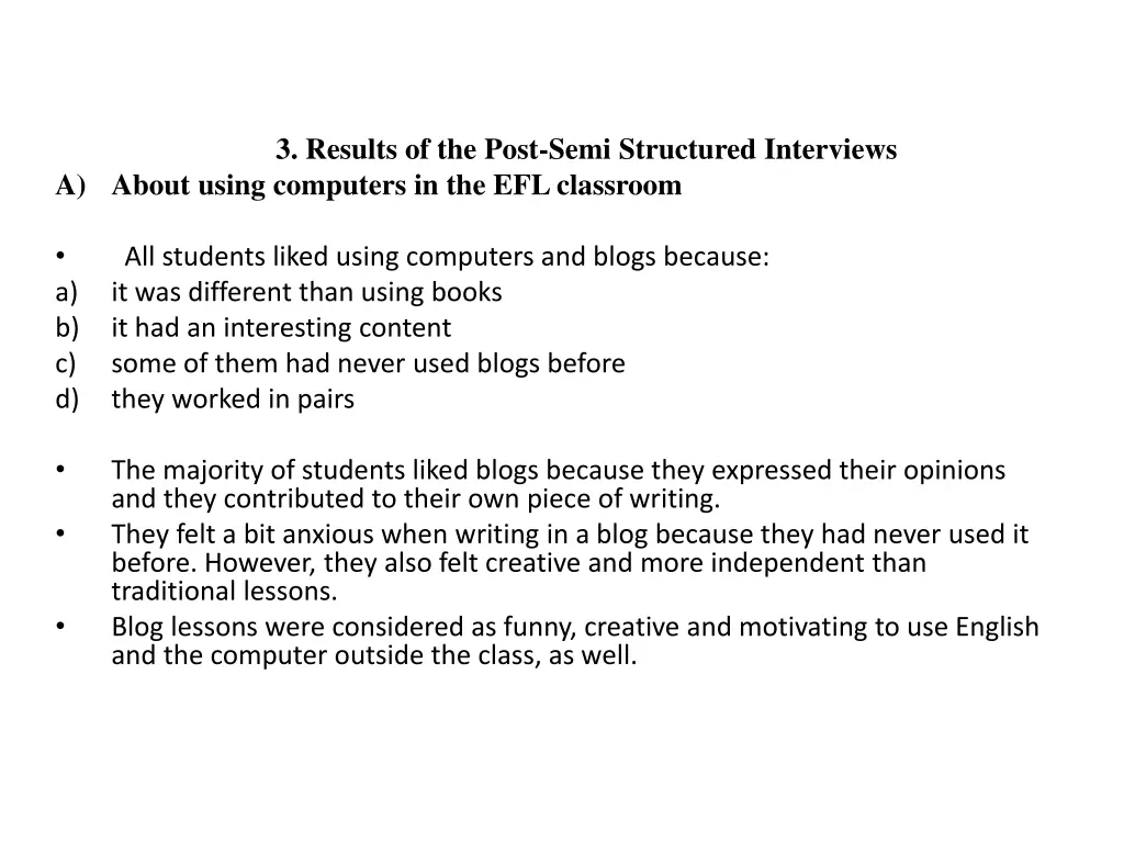 3 results of the post semi structured interviews