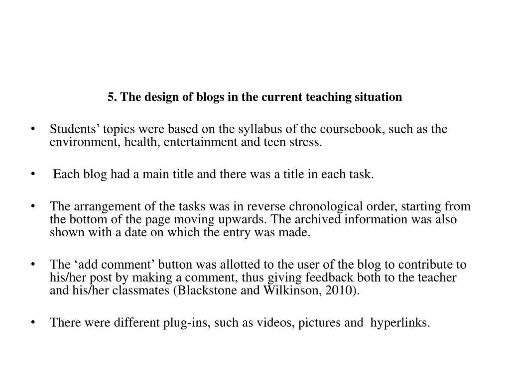 5 the design of blogs in the current teaching