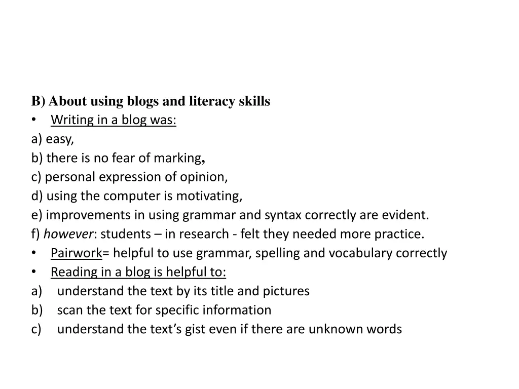 b about using blogs and literacy skills writing