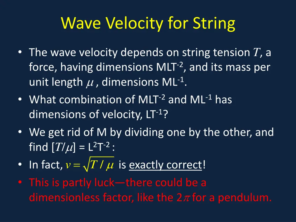 wave velocity for string