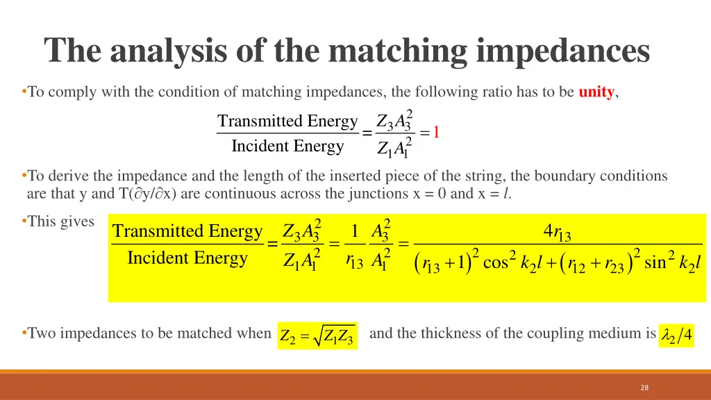 the analysis of the matching impedances