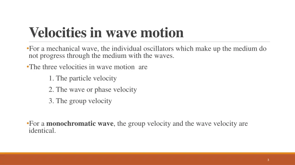 velocities in wave motion