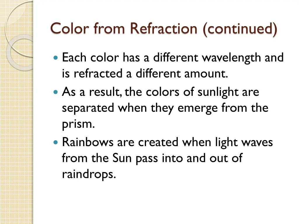 color from refraction continued