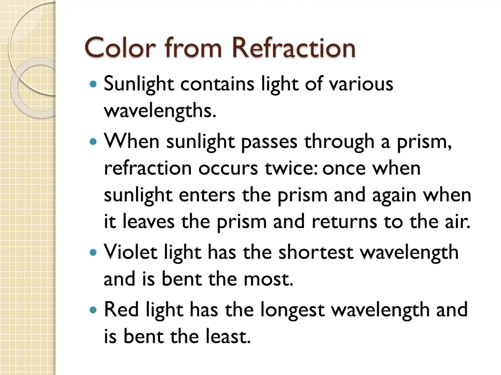 color from refraction sunlight contains light